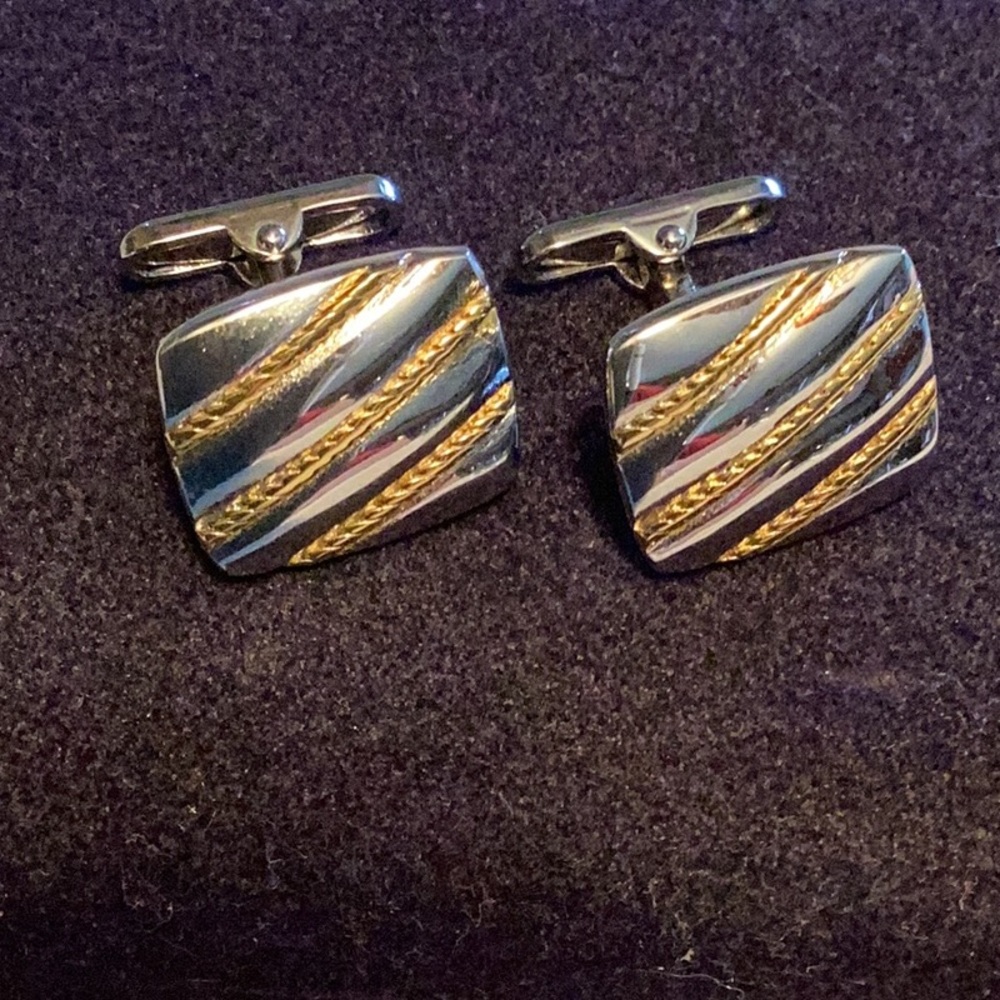 Striped Silver and Gold Cufflinks
